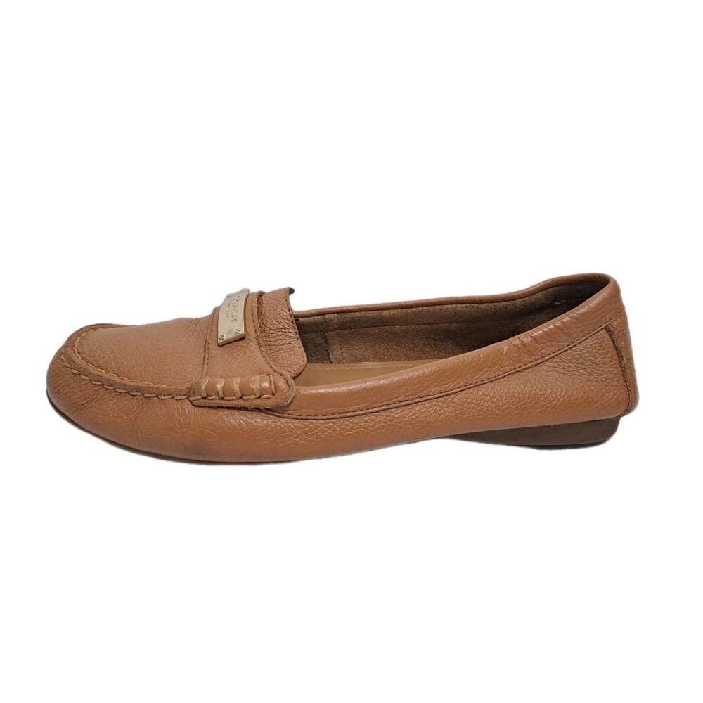 Coach Fredrica Pebbled Leather Driving Loafers Womens 8.5 Tan Gold Logo A5175 - Picture 5 of 11